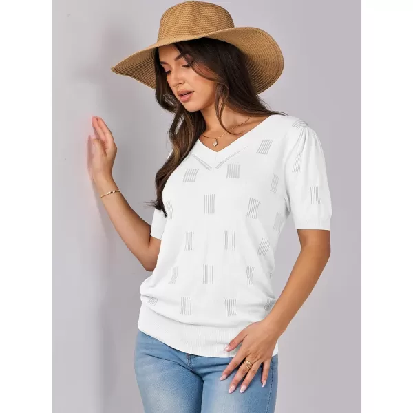 imageANRABESS Womens Short Sleeve V Neck Summer Tops Lightweight Knit Thin Sweaters 2024 Fashion Casual Blouse ShirtsWhite