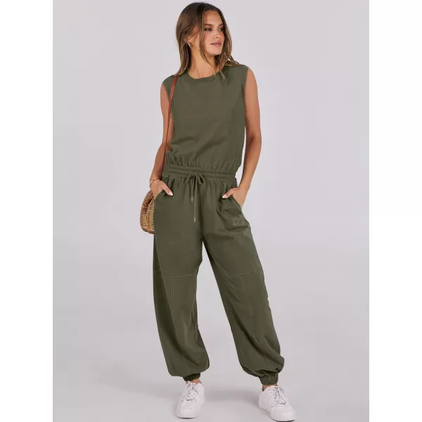 imageANRABESS Womens Sleeveless Crewneck Loose Fit Open Back Jumpsuits Outfits One Piece Workout Active Tracksuits SweatsuitsArmy Green