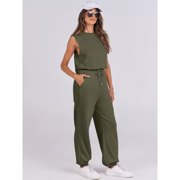 imageANRABESS Womens Sleeveless Crewneck Loose Fit Open Back Jumpsuits Outfits One Piece Workout Active Tracksuits SweatsuitsArmy Green