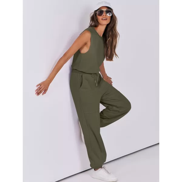 imageANRABESS Womens Sleeveless Crewneck Loose Fit Open Back Jumpsuits Outfits One Piece Workout Active Tracksuits SweatsuitsArmy Green