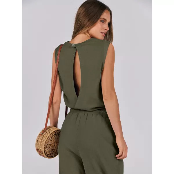 imageANRABESS Womens Sleeveless Crewneck Loose Fit Open Back Jumpsuits Outfits One Piece Workout Active Tracksuits SweatsuitsArmy Green