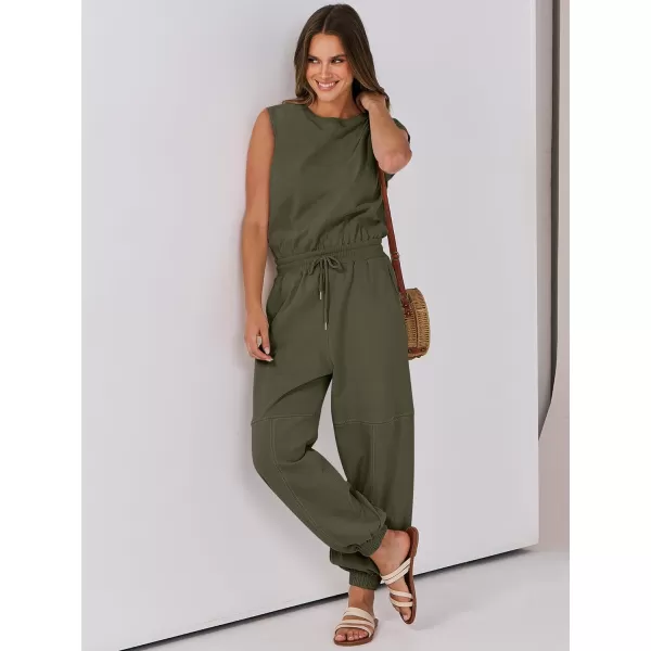 imageANRABESS Womens Sleeveless Crewneck Loose Fit Open Back Jumpsuits Outfits One Piece Workout Active Tracksuits SweatsuitsArmy Green