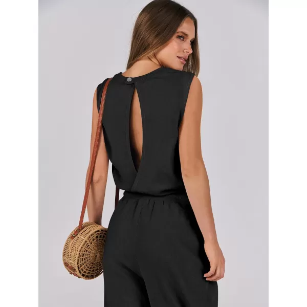 imageANRABESS Womens Sleeveless Crewneck Loose Fit Open Back Jumpsuits Outfits One Piece Workout Active Tracksuits SweatsuitsBlack