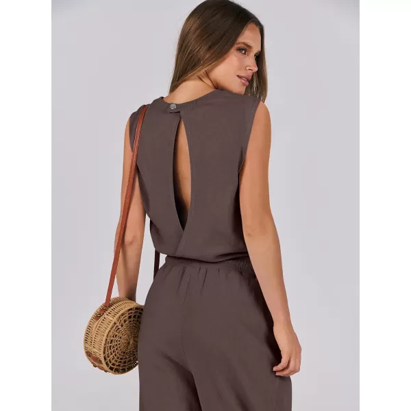 imageANRABESS Womens Sleeveless Crewneck Loose Fit Open Back Jumpsuits Outfits One Piece Workout Active Tracksuits SweatsuitsBrown