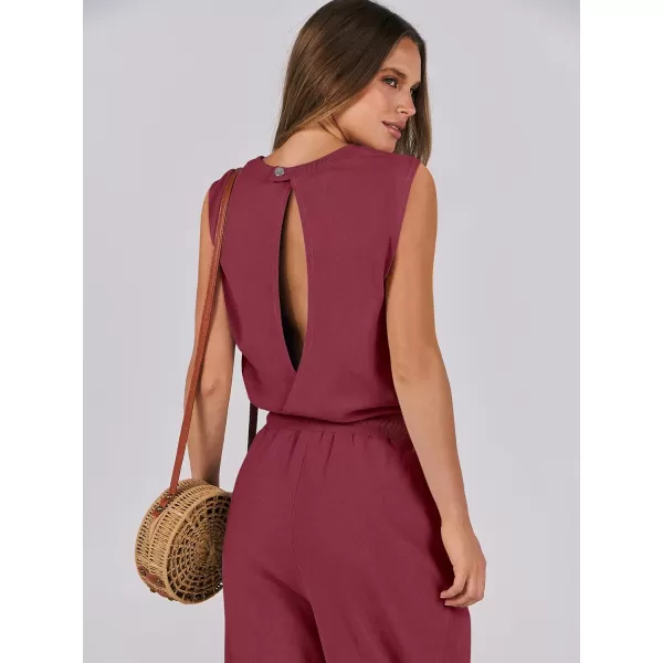 imageANRABESS Womens Sleeveless Crewneck Loose Fit Open Back Jumpsuits Outfits One Piece Workout Active Tracksuits SweatsuitsBurgundy