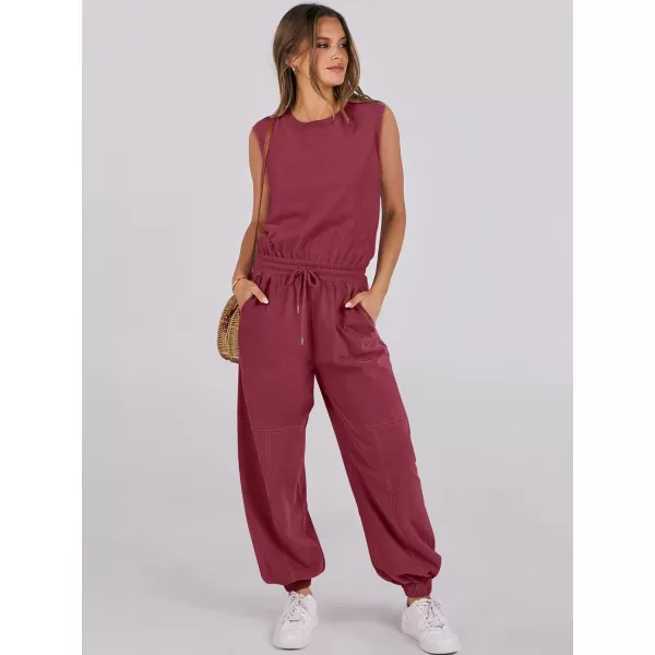 imageANRABESS Womens Sleeveless Crewneck Loose Fit Open Back Jumpsuits Outfits One Piece Workout Active Tracksuits SweatsuitsBurgundy