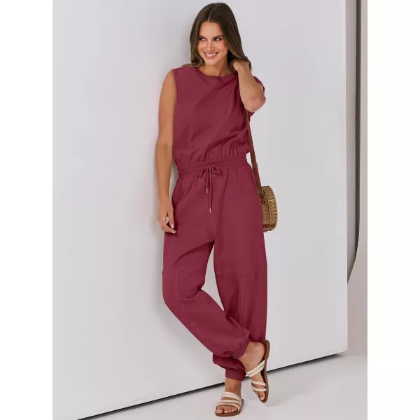 imageANRABESS Womens Sleeveless Crewneck Loose Fit Open Back Jumpsuits Outfits One Piece Workout Active Tracksuits SweatsuitsBurgundy