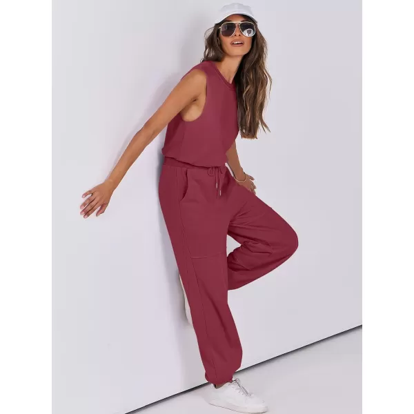 imageANRABESS Womens Sleeveless Crewneck Loose Fit Open Back Jumpsuits Outfits One Piece Workout Active Tracksuits SweatsuitsBurgundy
