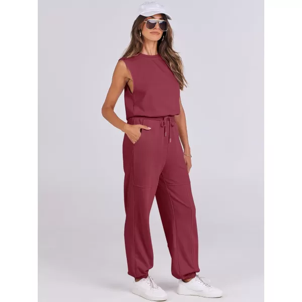 imageANRABESS Womens Sleeveless Crewneck Loose Fit Open Back Jumpsuits Outfits One Piece Workout Active Tracksuits SweatsuitsBurgundy