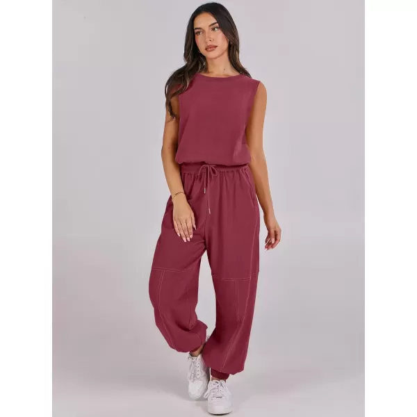 imageANRABESS Womens Sleeveless Crewneck Loose Fit Open Back Jumpsuits Outfits One Piece Workout Active Tracksuits SweatsuitsBurgundy