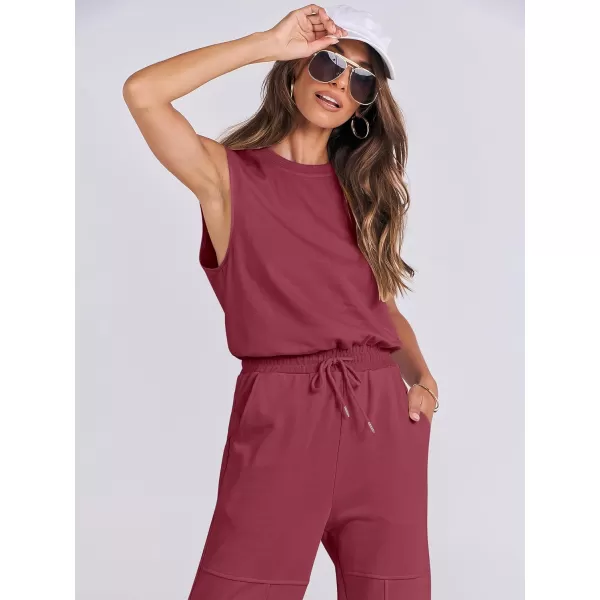 imageANRABESS Womens Sleeveless Crewneck Loose Fit Open Back Jumpsuits Outfits One Piece Workout Active Tracksuits SweatsuitsBurgundy