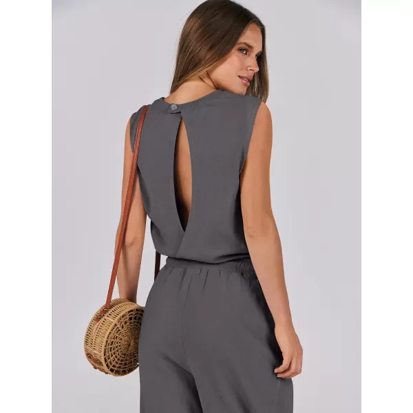 imageANRABESS Womens Sleeveless Crewneck Loose Fit Open Back Jumpsuits Outfits One Piece Workout Active Tracksuits SweatsuitsDark Gray