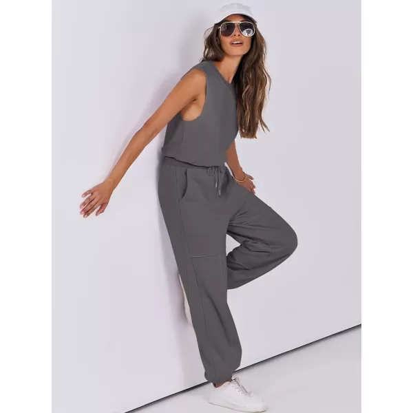imageANRABESS Womens Sleeveless Crewneck Loose Fit Open Back Jumpsuits Outfits One Piece Workout Active Tracksuits SweatsuitsDark Gray