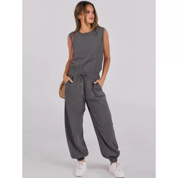 imageANRABESS Womens Sleeveless Crewneck Loose Fit Open Back Jumpsuits Outfits One Piece Workout Active Tracksuits SweatsuitsDark Gray