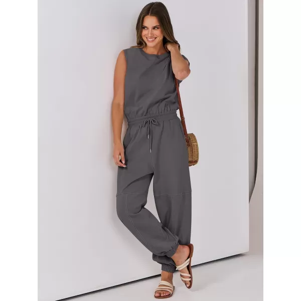 imageANRABESS Womens Sleeveless Crewneck Loose Fit Open Back Jumpsuits Outfits One Piece Workout Active Tracksuits SweatsuitsDark Gray