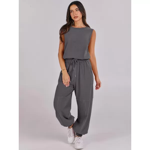 imageANRABESS Womens Sleeveless Crewneck Loose Fit Open Back Jumpsuits Outfits One Piece Workout Active Tracksuits SweatsuitsDark Gray