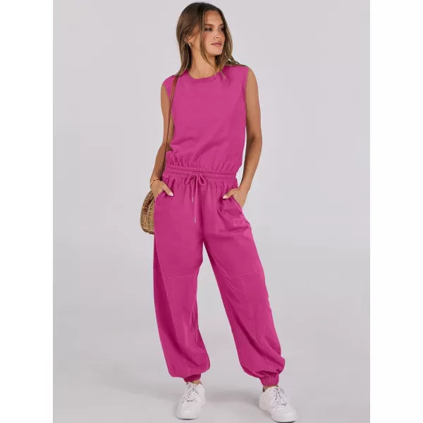 imageANRABESS Womens Sleeveless Crewneck Loose Fit Open Back Jumpsuits Outfits One Piece Workout Active Tracksuits SweatsuitsHot Pink
