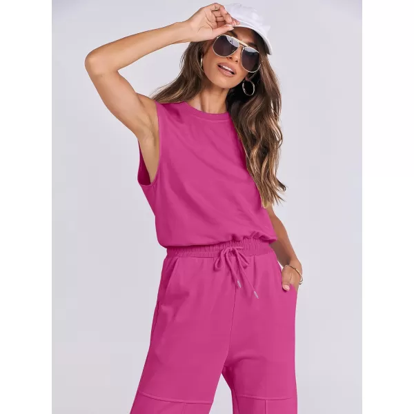 imageANRABESS Womens Sleeveless Crewneck Loose Fit Open Back Jumpsuits Outfits One Piece Workout Active Tracksuits SweatsuitsHot Pink