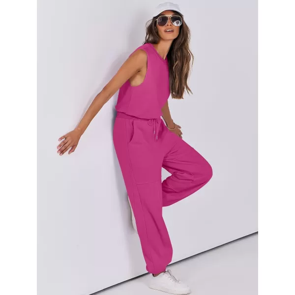 imageANRABESS Womens Sleeveless Crewneck Loose Fit Open Back Jumpsuits Outfits One Piece Workout Active Tracksuits SweatsuitsHot Pink