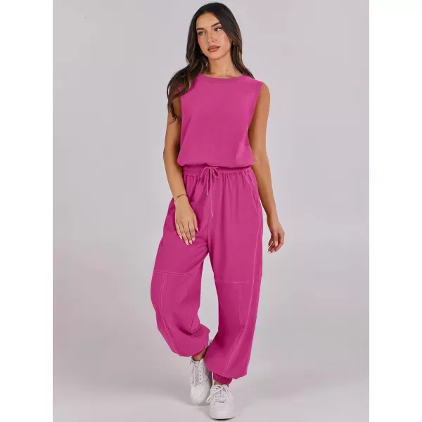 imageANRABESS Womens Sleeveless Crewneck Loose Fit Open Back Jumpsuits Outfits One Piece Workout Active Tracksuits SweatsuitsHot Pink