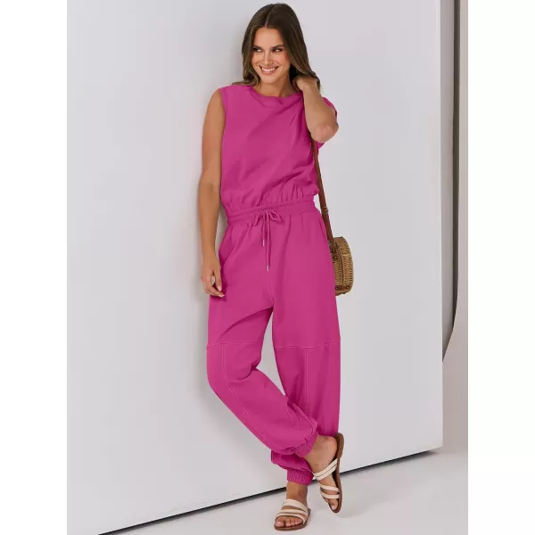 imageANRABESS Womens Sleeveless Crewneck Loose Fit Open Back Jumpsuits Outfits One Piece Workout Active Tracksuits SweatsuitsHot Pink