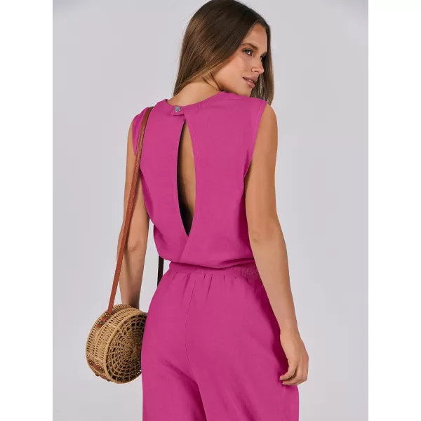 imageANRABESS Womens Sleeveless Crewneck Loose Fit Open Back Jumpsuits Outfits One Piece Workout Active Tracksuits SweatsuitsHot Pink