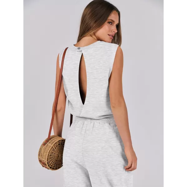 imageANRABESS Womens Sleeveless Crewneck Loose Fit Open Back Jumpsuits Outfits One Piece Workout Active Tracksuits SweatsuitsLight Gray
