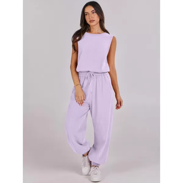imageANRABESS Womens Sleeveless Crewneck Loose Fit Open Back Jumpsuits Outfits One Piece Workout Active Tracksuits SweatsuitsLight Purple