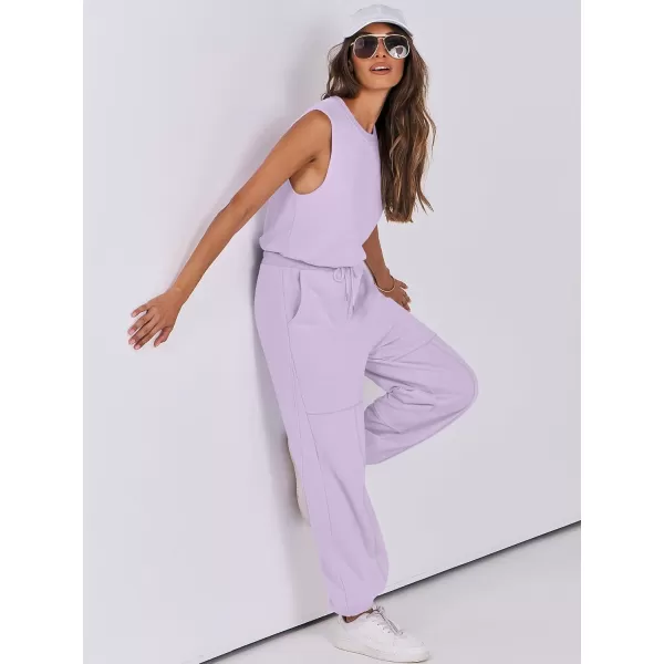 imageANRABESS Womens Sleeveless Crewneck Loose Fit Open Back Jumpsuits Outfits One Piece Workout Active Tracksuits SweatsuitsLight Purple