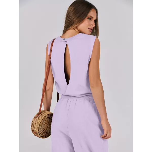 imageANRABESS Womens Sleeveless Crewneck Loose Fit Open Back Jumpsuits Outfits One Piece Workout Active Tracksuits SweatsuitsLight Purple