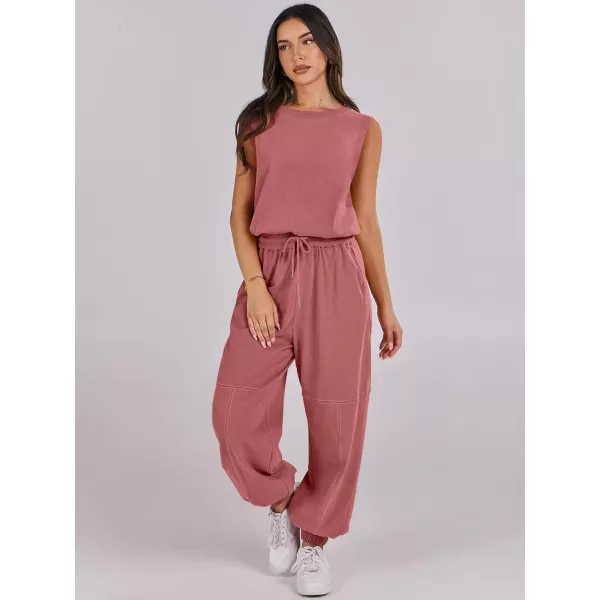 imageANRABESS Womens Sleeveless Crewneck Loose Fit Open Back Jumpsuits Outfits One Piece Workout Active Tracksuits SweatsuitsRust