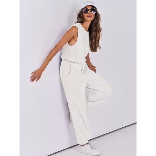 imageANRABESS Womens Sleeveless Crewneck Loose Fit Open Back Jumpsuits Outfits One Piece Workout Active Tracksuits SweatsuitsWhite