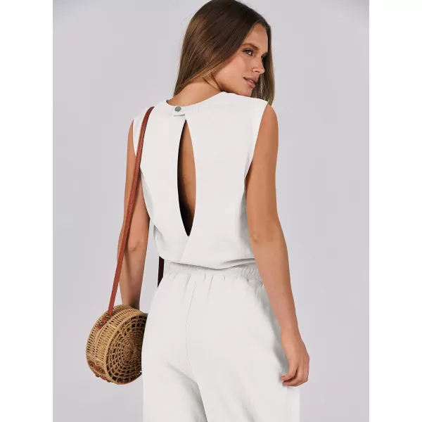 imageANRABESS Womens Sleeveless Crewneck Loose Fit Open Back Jumpsuits Outfits One Piece Workout Active Tracksuits SweatsuitsWhite