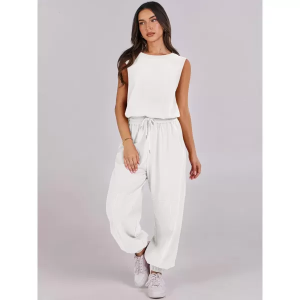 imageANRABESS Womens Sleeveless Crewneck Loose Fit Open Back Jumpsuits Outfits One Piece Workout Active Tracksuits SweatsuitsWhite
