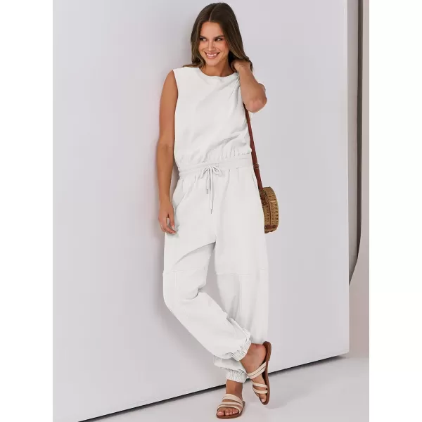 imageANRABESS Womens Sleeveless Crewneck Loose Fit Open Back Jumpsuits Outfits One Piece Workout Active Tracksuits SweatsuitsWhite