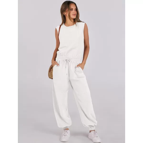imageANRABESS Womens Sleeveless Crewneck Loose Fit Open Back Jumpsuits Outfits One Piece Workout Active Tracksuits SweatsuitsWhite
