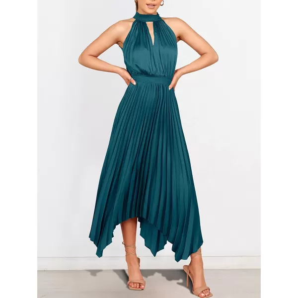 imageANRABESS Womens Sleeveless Cutout Halter Neck Satin Formal Dress Smocked Pleated Asymmetric Party Cocktail Maxi DressDeep Blue