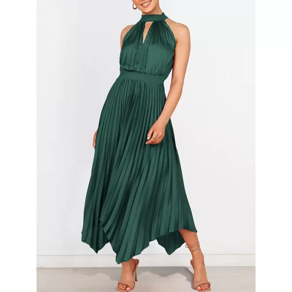 imageANRABESS Womens Sleeveless Cutout Halter Neck Satin Formal Dress Smocked Pleated Asymmetric Party Cocktail Maxi DressDeep Green