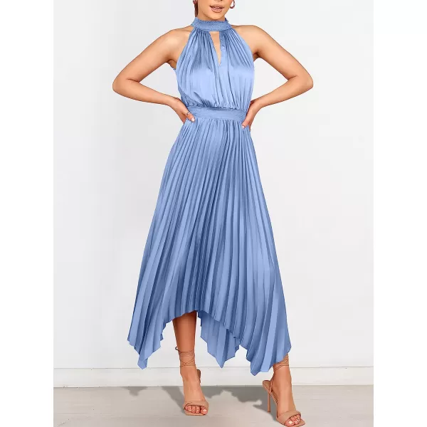 imageANRABESS Womens Sleeveless Cutout Halter Neck Satin Formal Dress Smocked Pleated Asymmetric Party Cocktail Maxi DressSky