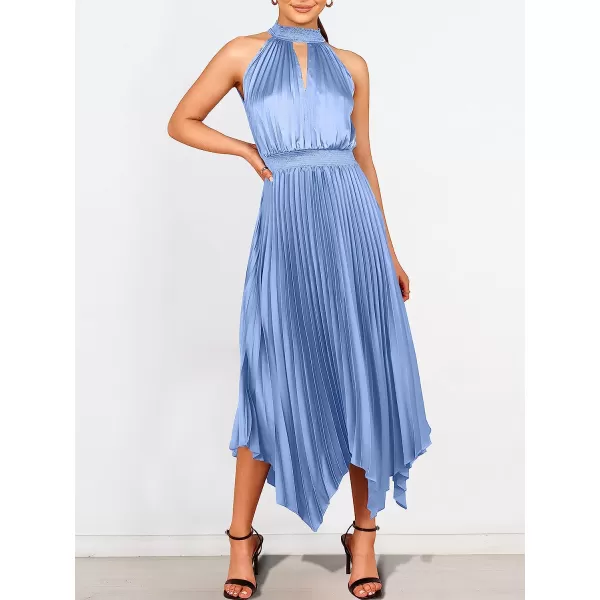 imageANRABESS Womens Sleeveless Cutout Halter Neck Satin Formal Dress Smocked Pleated Asymmetric Party Cocktail Maxi DressSky