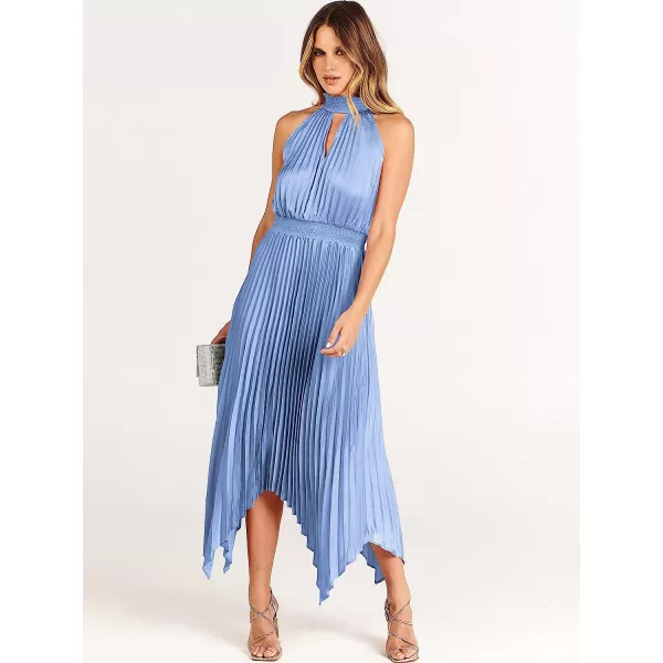 imageANRABESS Womens Sleeveless Cutout Halter Neck Satin Formal Dress Smocked Pleated Asymmetric Party Cocktail Maxi DressSky