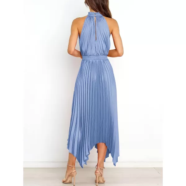 imageANRABESS Womens Sleeveless Cutout Halter Neck Satin Formal Dress Smocked Pleated Asymmetric Party Cocktail Maxi DressSky
