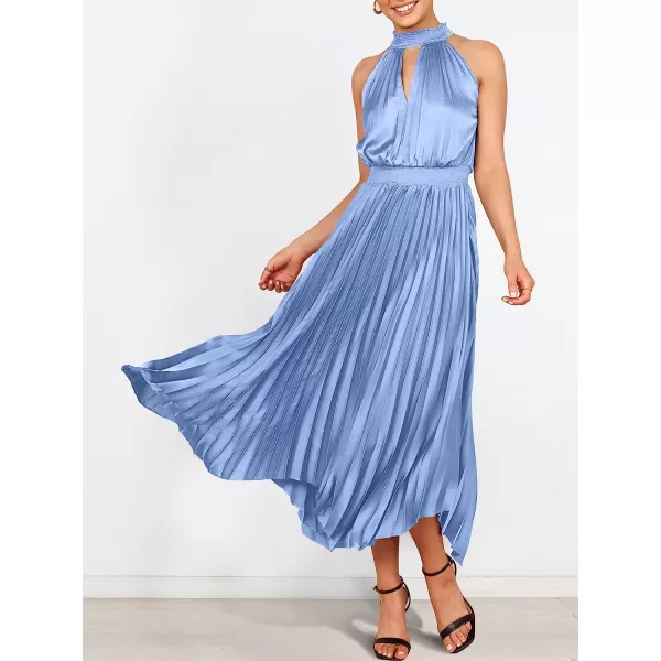 imageANRABESS Womens Sleeveless Cutout Halter Neck Satin Formal Dress Smocked Pleated Asymmetric Party Cocktail Maxi DressSky