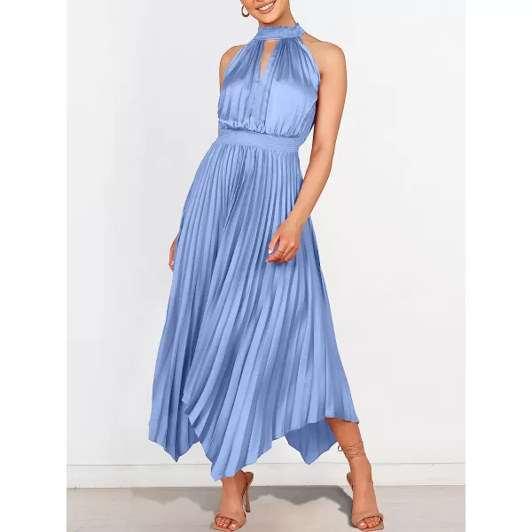 imageANRABESS Womens Sleeveless Cutout Halter Neck Satin Formal Dress Smocked Pleated Asymmetric Party Cocktail Maxi DressSky