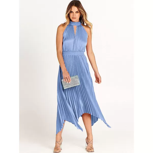 imageANRABESS Womens Sleeveless Cutout Halter Neck Satin Formal Dress Smocked Pleated Asymmetric Party Cocktail Maxi DressSky