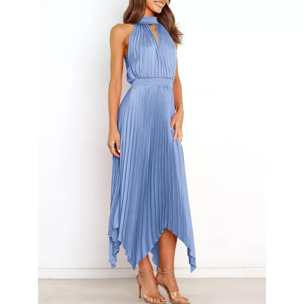 imageANRABESS Womens Sleeveless Cutout Halter Neck Satin Formal Dress Smocked Pleated Asymmetric Party Cocktail Maxi DressSky
