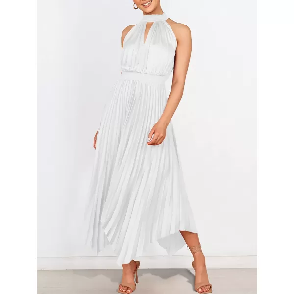 imageANRABESS Womens Sleeveless Cutout Halter Neck Satin Formal Dress Smocked Pleated Asymmetric Party Cocktail Maxi DressWhite