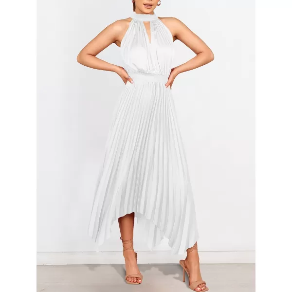 imageANRABESS Womens Sleeveless Cutout Halter Neck Satin Formal Dress Smocked Pleated Asymmetric Party Cocktail Maxi DressWhite