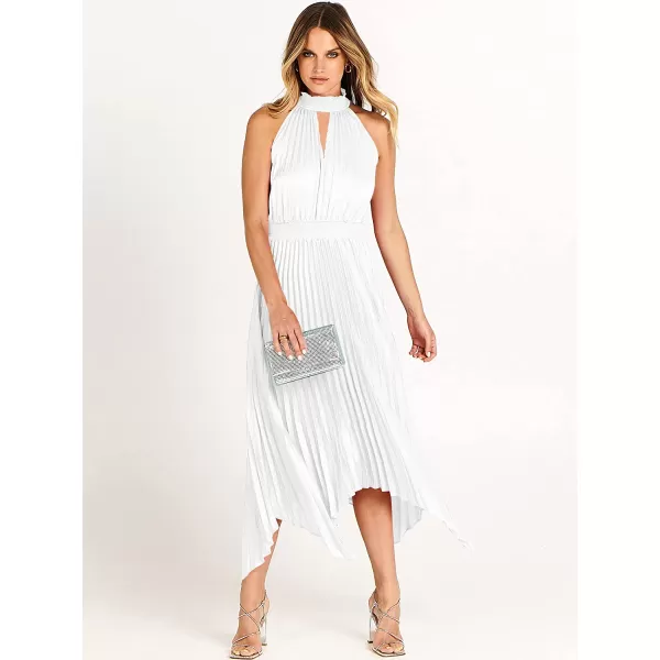 imageANRABESS Womens Sleeveless Cutout Halter Neck Satin Formal Dress Smocked Pleated Asymmetric Party Cocktail Maxi DressWhite