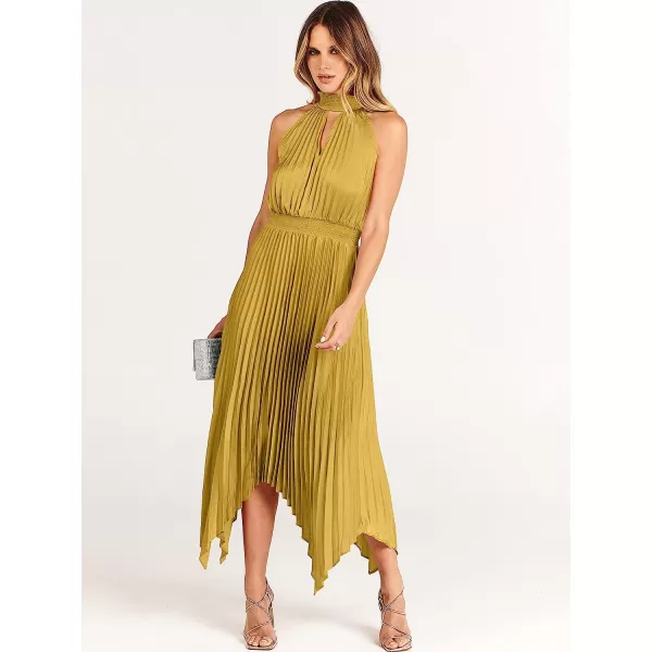 imageANRABESS Womens Sleeveless Cutout Halter Neck Satin Formal Dress Smocked Pleated Asymmetric Party Cocktail Maxi DressYellow